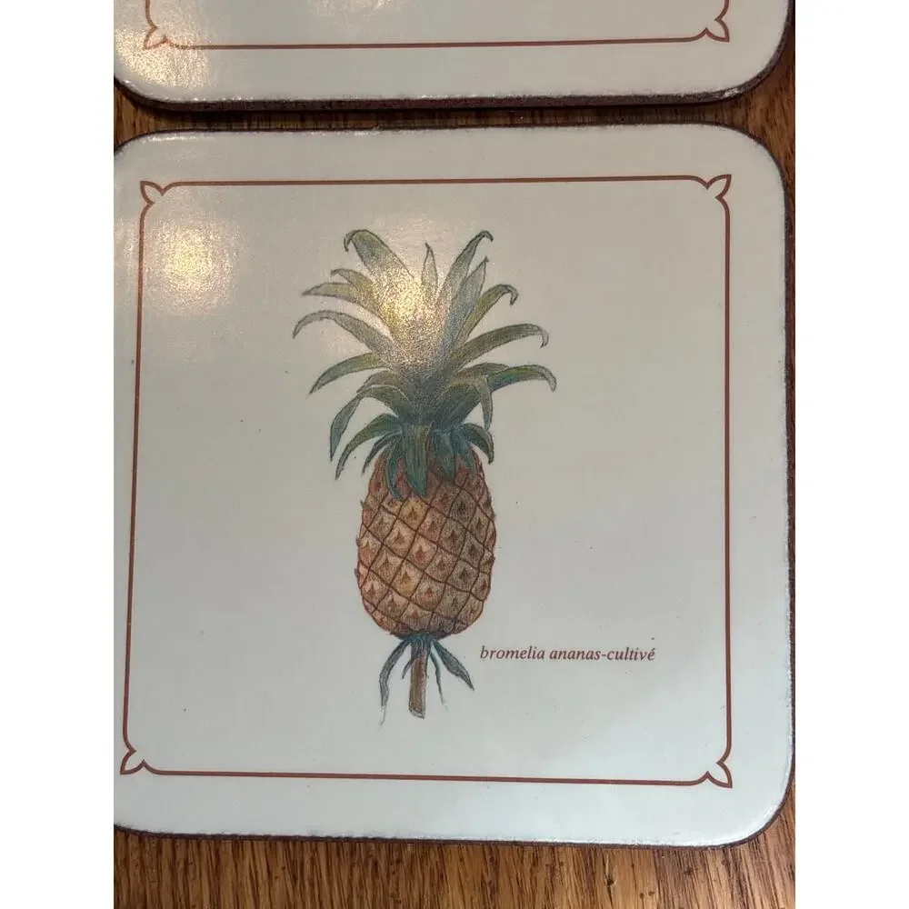 Pimpernel Set of 6 Cork Back Pineapple Coasters New in Box Never Used